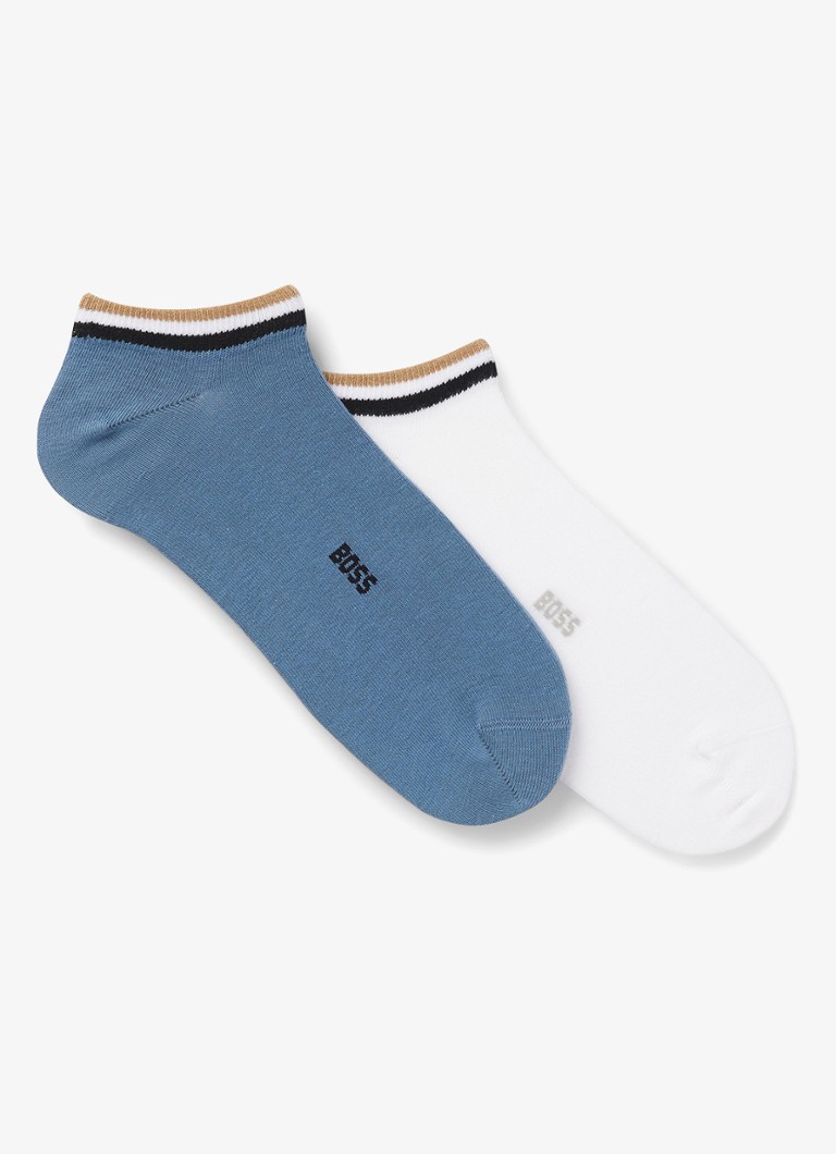 BOSS Heren Set van twee paar enkelsokken met kenmerkend gestreepte boorden in de kleur Dark Blue-403 / Blauw