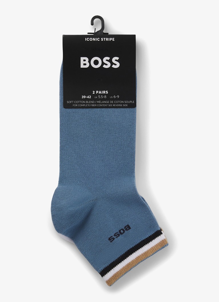 BOSS Heren Set van twee paar korte sokken met kenmerkend gestreepte boorden in de kleur Dark Blue-403 / Blauw