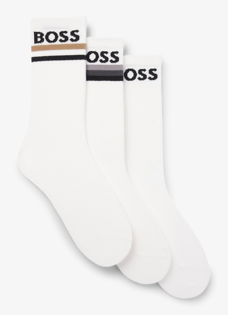 BOSS Heren Sokken met logo in 3-pack in de kleur Wit