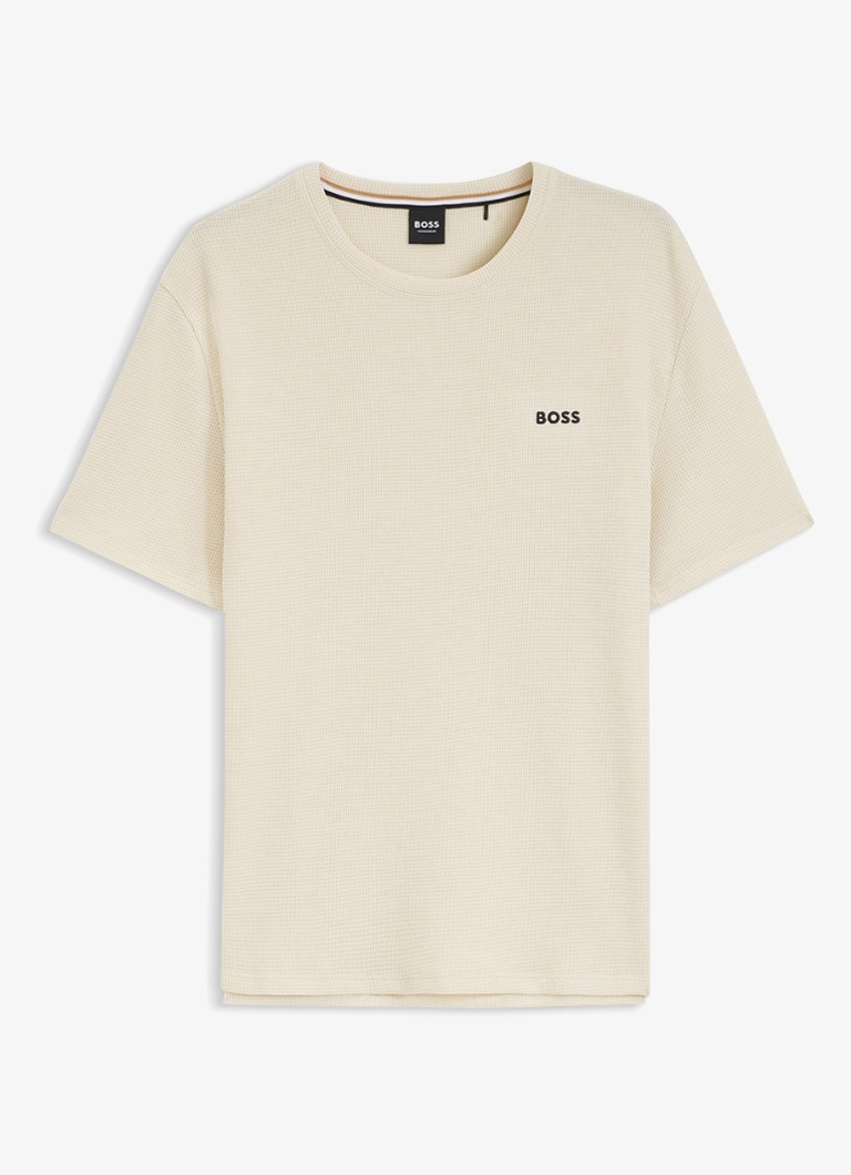 BOSS Heren T-shirt met logo en structuur in de kleur Beige