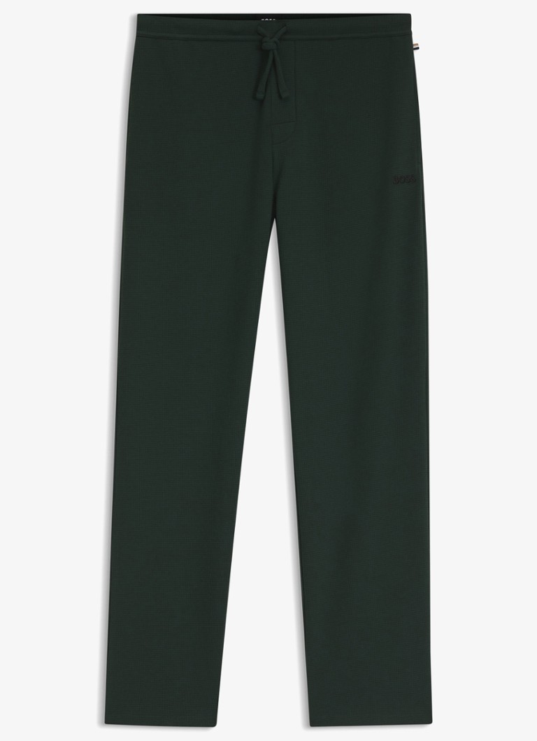 BOSS Heren Pyjamabroek met structuur en logo in de kleur Donkergroen