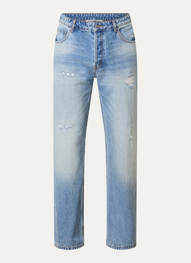 Cole Buxton Heren Beverly straight leg jeans met destroyed afwerking in de kleur Indigo, maat: 34