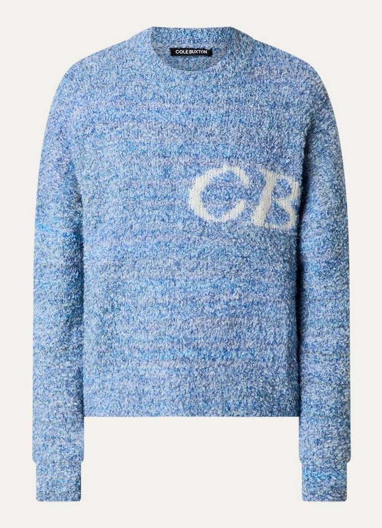 Cole Buxton Heren Grofgebreide trui van bouclé met ingebreid patroon in de kleur Blauwgrijs, maat: L