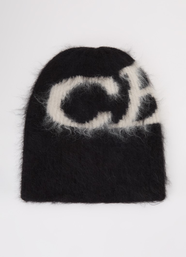 Cole Buxton Heren Grofgebreide muts in alpaca wolblend met ingebreid logo in de kleur Zwart, maat: OS