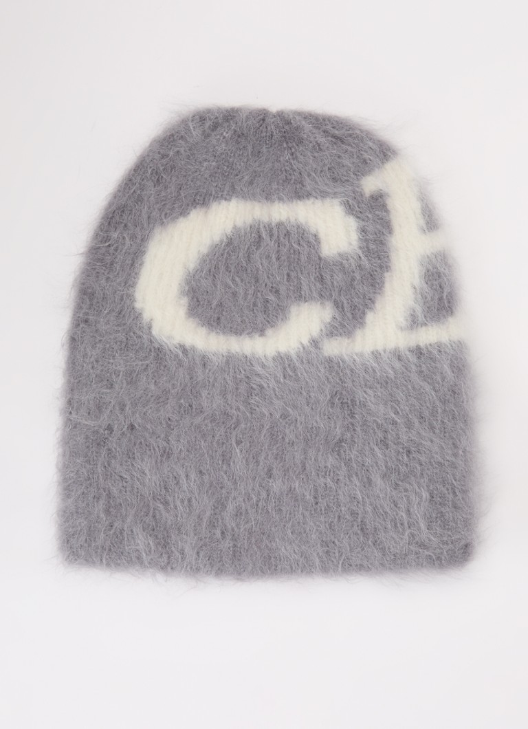 Cole Buxton Heren Grofgebreide muts in alpaca wolblend met ingebreid logo in de kleur Grijs, maat: OS