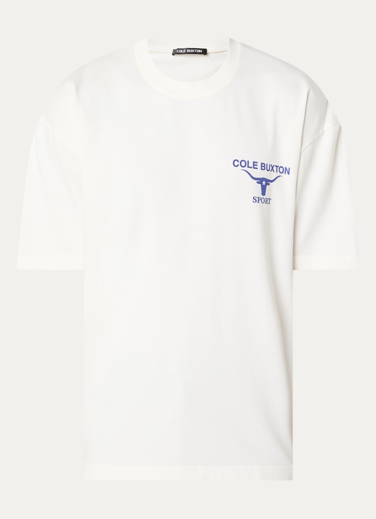 Cole Buxton Heren Longhorn T-shirt met logo- en backprint in de kleur Gebroken wit, maat: S