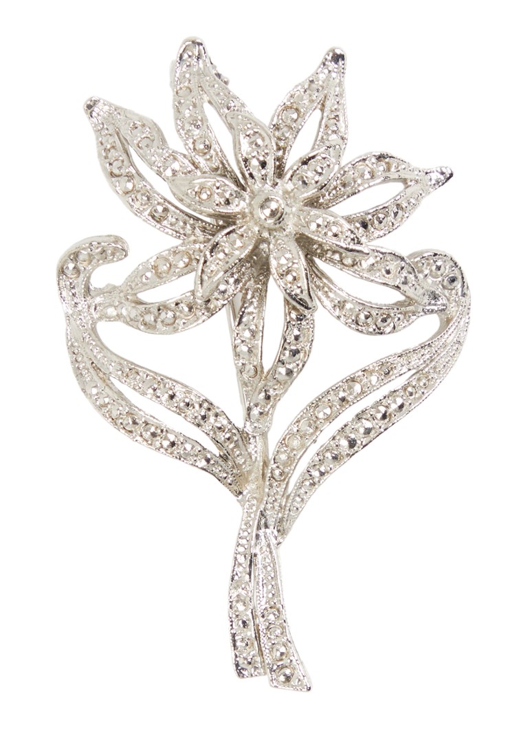 Kroonjuweeltjes Dames Markasiet Bloem broche in de kleur Zilver, maat: OS