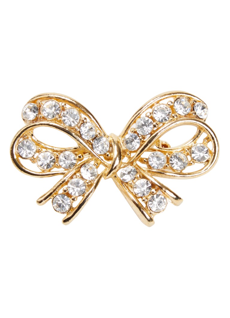 Kroonjuweeltjes Dames Kristal Strik broche met kristal in de kleur Goud, maat: OS