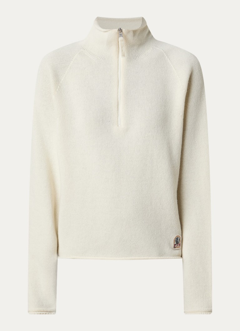 Parajumpers Dames Grofgebreide trui met halve rits en logo in de kleur Ivoor, maat: S
