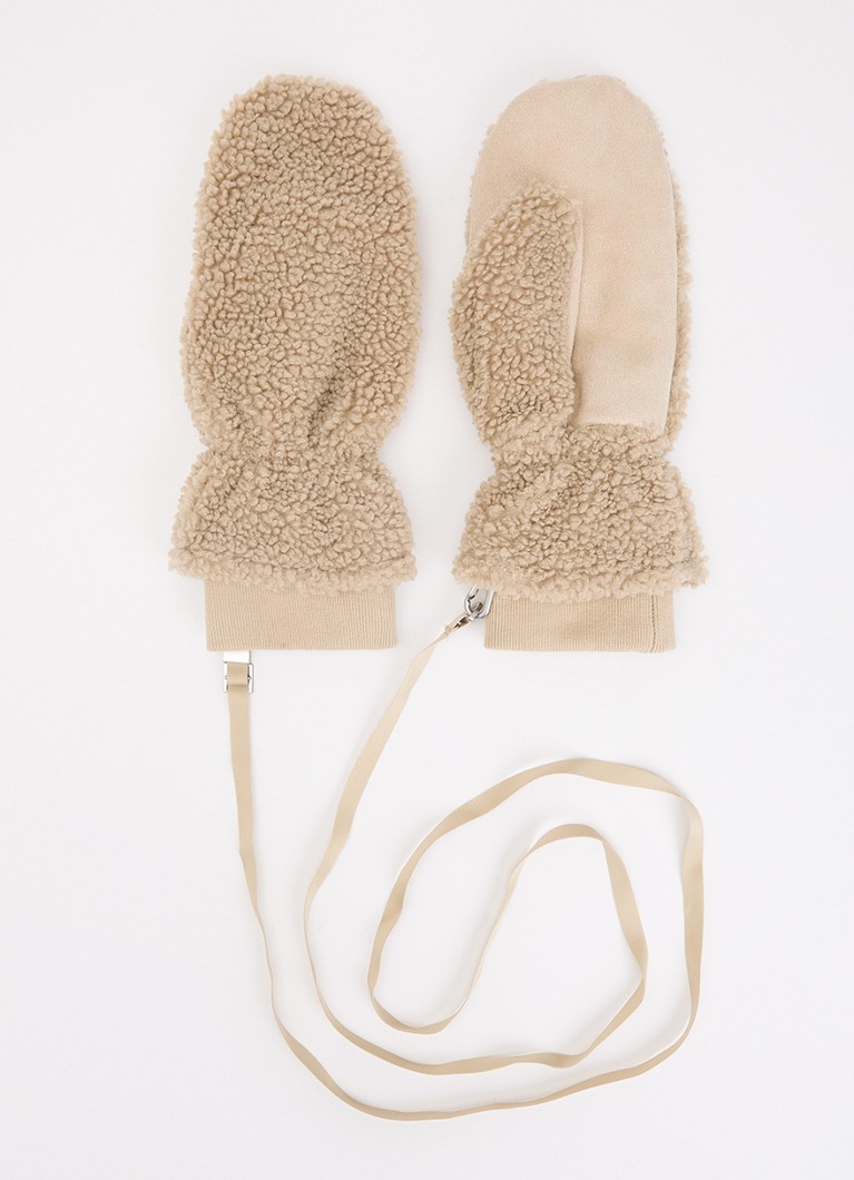 Parajumpers Dames Ilova wanten van teddy met logo in de kleur Beige, maat: M