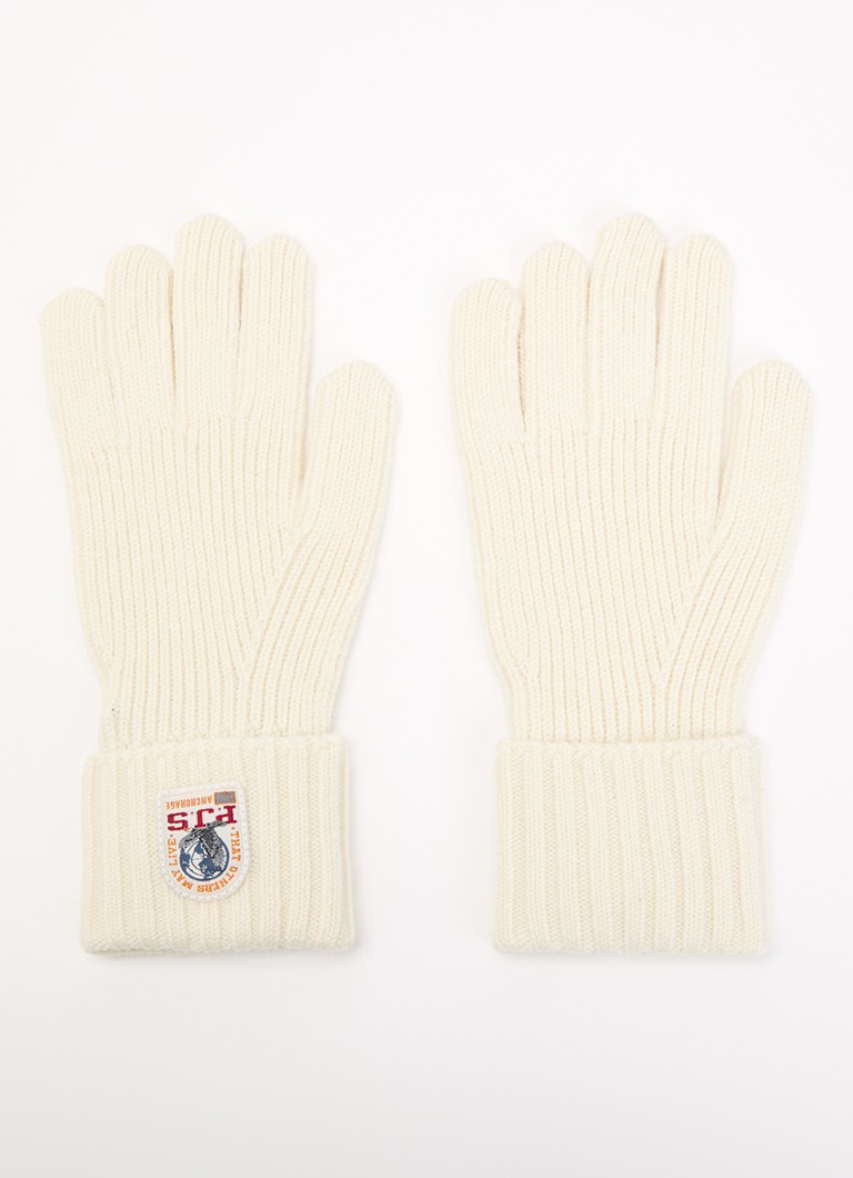 Parajumpers Dames Noez ribgebreide handschoenen in merino wolblend met logo in de kleur Ivoor, maat: S/M