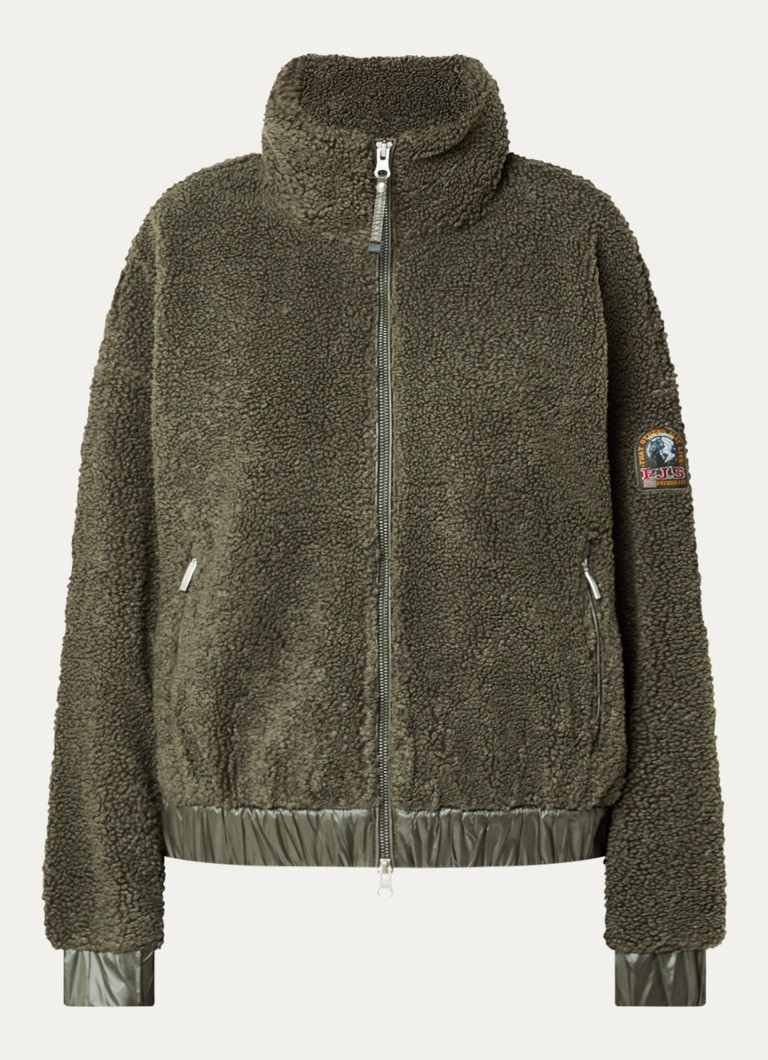 Parajumpers Dames Sori jack van teddy met ritszakken en logo in de kleur Olijfgroen, maat: XS