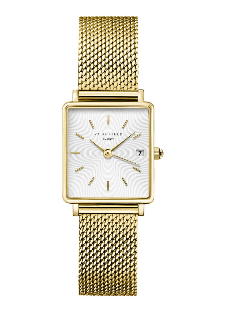 Rosefield Dames The Boxy XS White Sunray Mesh Gold horloge QMWMG-Q039