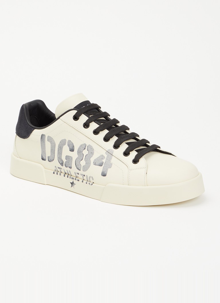 Dolce & Gabbana Heren Portofino sneaker van kalfsleer met logo in de kleur Creme, maat: 44