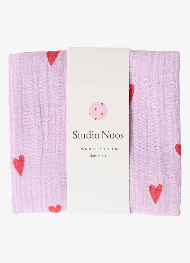 Studio Noos Meisjes Lilac Hearts hydrofiele doek met print in de kleur Lichtpaars, maat: 70x70