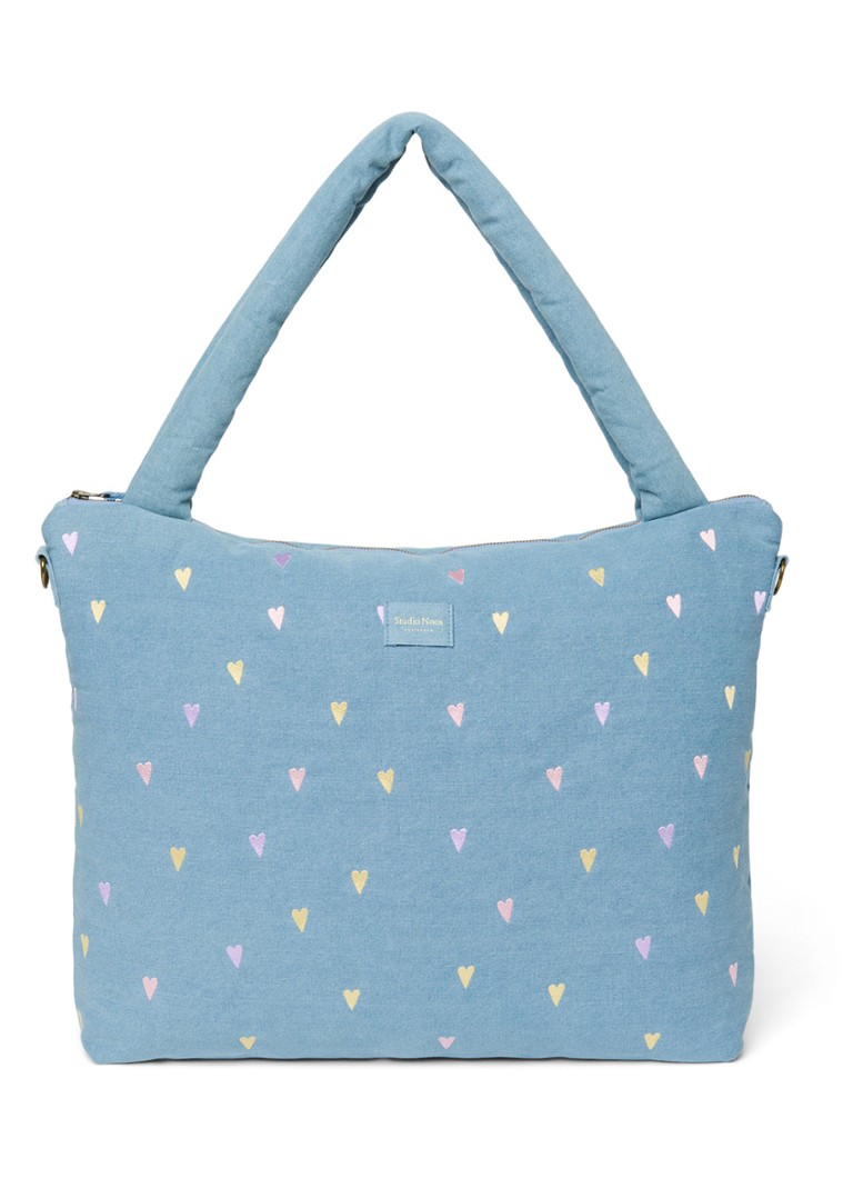 Studio Noos Dames Luiertas van denim met borduring in de kleur Lichtblauw, maat: OS