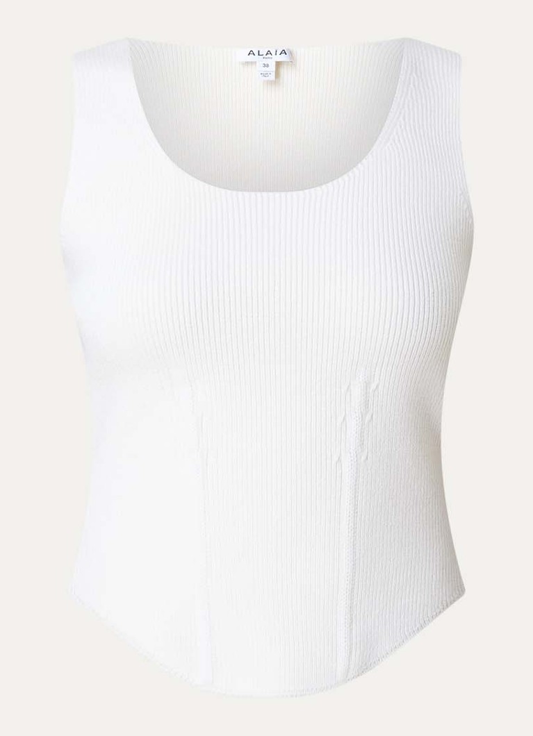 Alaïa Dames Ribgebreide top in wolblend in de kleur Wit, maat: 40
