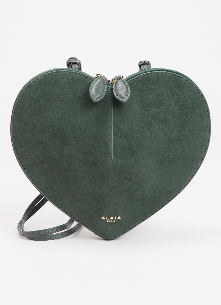 Alaïa Dames Le Coeur crossbodytas van geitenleer met details van geitensuède in de kleur Donkergroen, maat: ONE SIZE