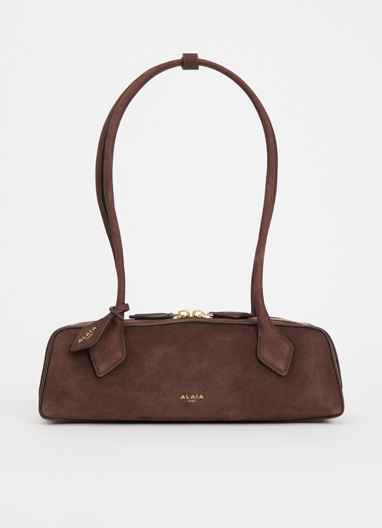 Alaïa Dames Le Teckel S schoudertas van nubuck in de kleur Lichtbruin, maat: ONE SIZE