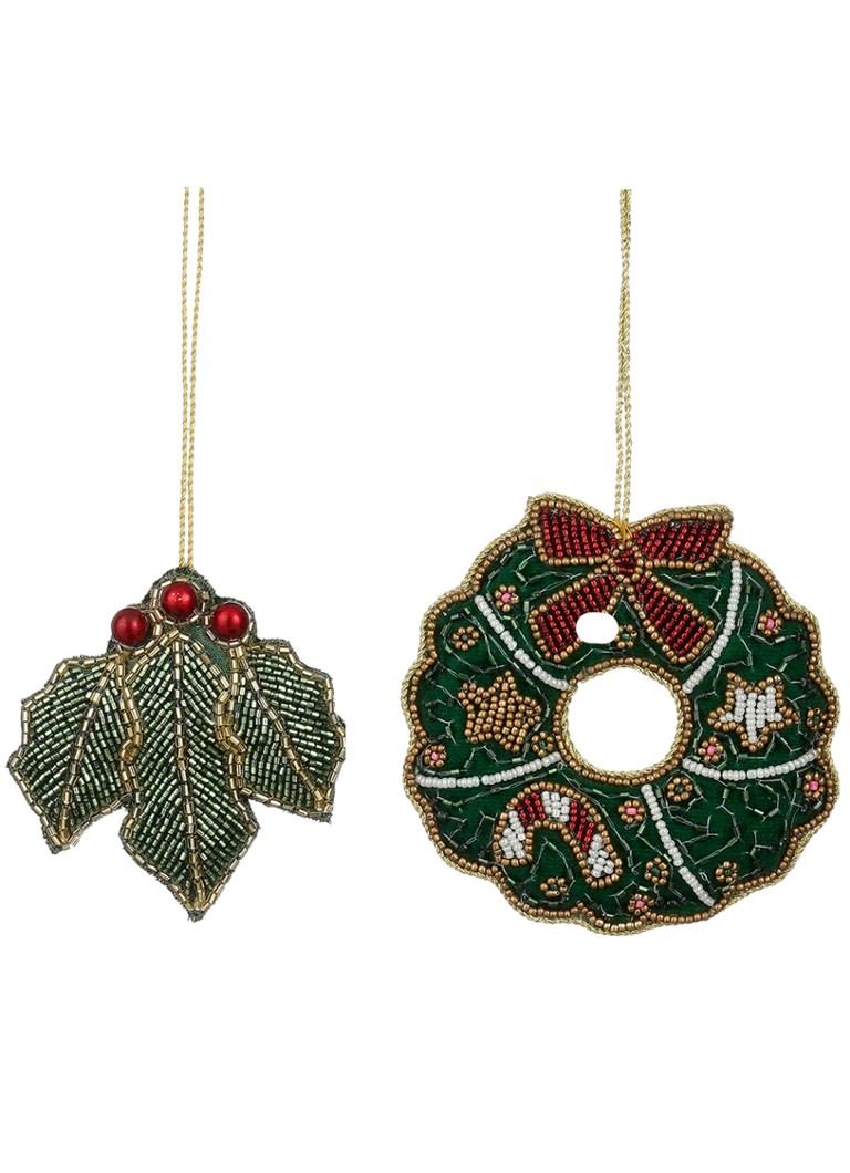 Mica Decorations Krans kersthanger 9 cm set van 2 Groen - Deal
