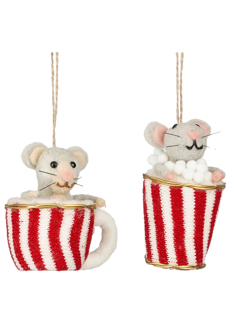 Mica Decorations Muis in beker kersthanger 11 cm set van 2 Lichtgrijs - Deal