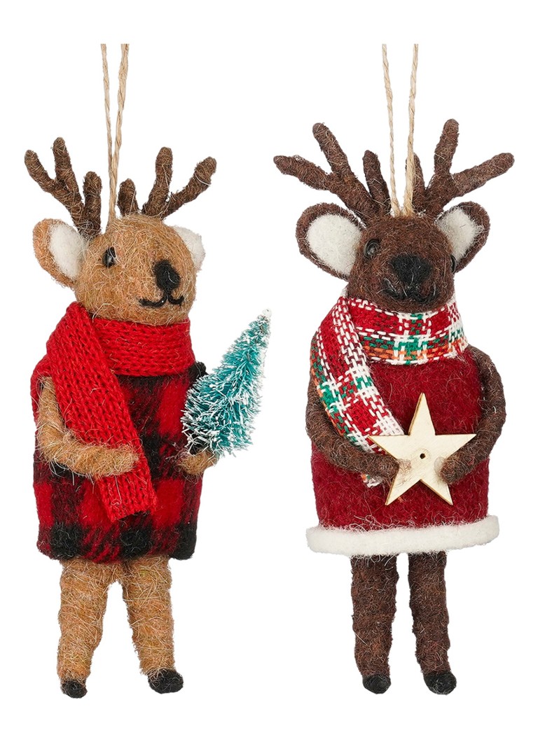 Mica Decorations Rendier kersthanger 14 cm set van 2 Bruin - Deal