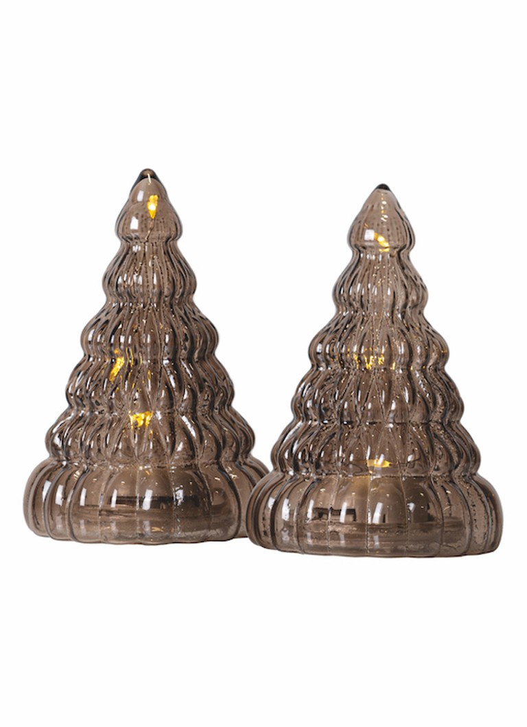 Sirius Lucy Tree kerstornament met LED verlichting 9 cm set van 2 Bruin - Deal