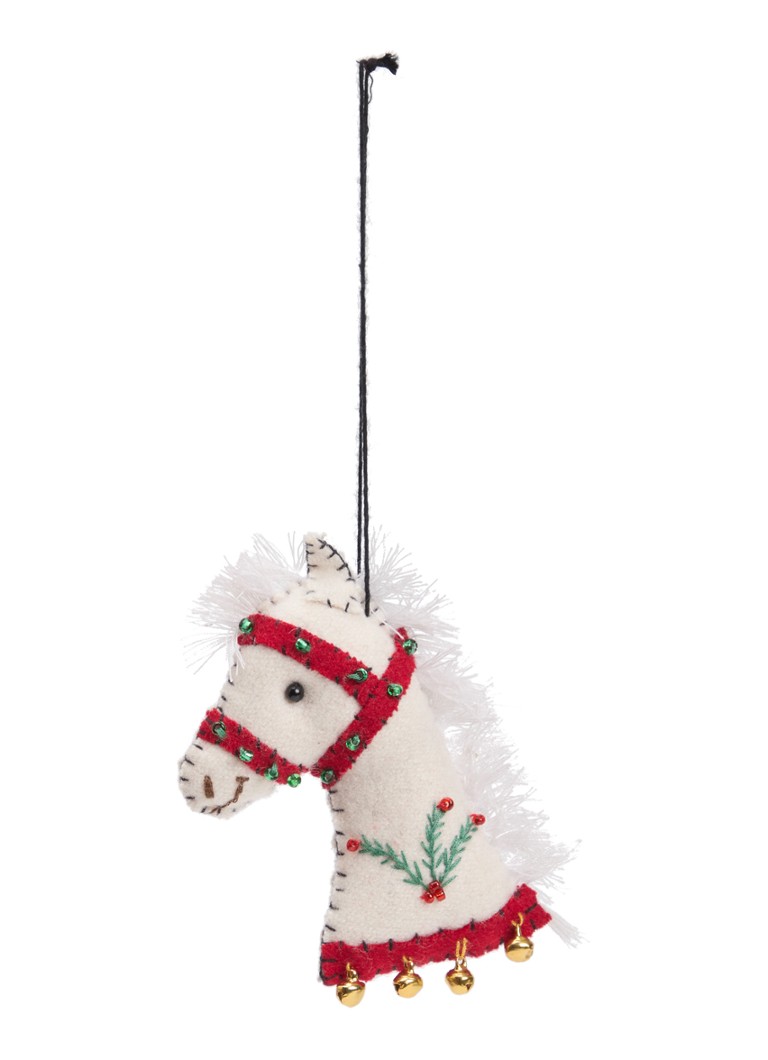 Meander Paard met hulst kersthanger 10 cm Wit - Deal