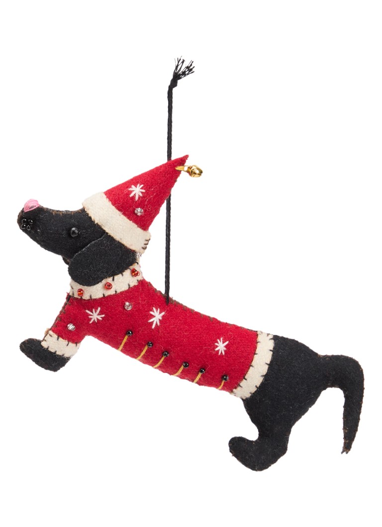 Meander Teckel met trui en kerstmuts kersthanger 10 cm Rood - Deal