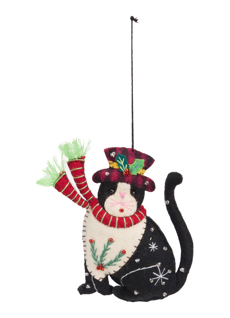 Meander Kat met hoed kersthanger 12,5 cm Zwart - Deal