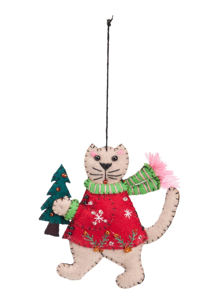 Meander Kat met kerstboom kersthanger 11 cm Rood - Deal