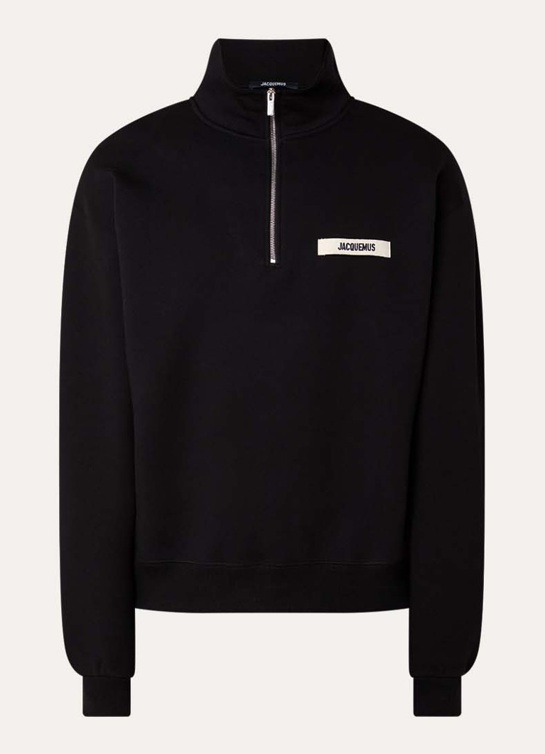 Jacquemus Heren Sweater met logo en halve rits in de kleur Zwart, maat: XL