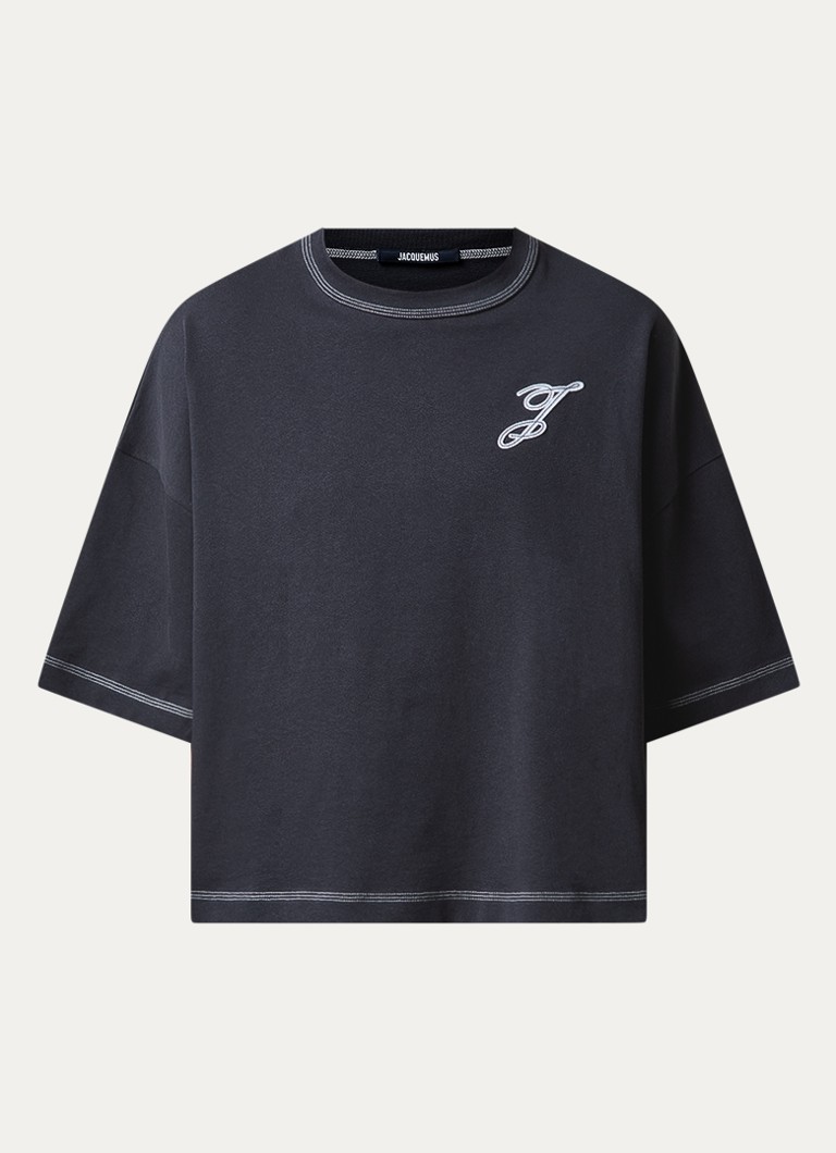 Jacquemus Heren Letro T-shirt met logoborduring in de kleur Antraciet, maat: M