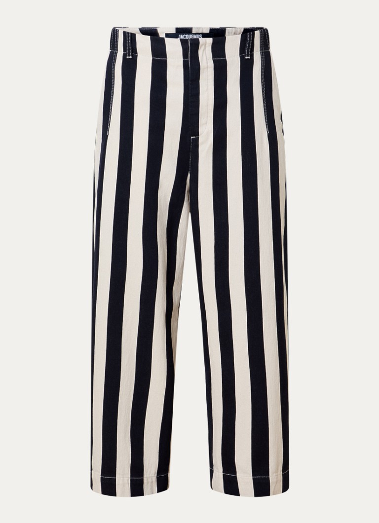 Jacquemus Heren Le Parasol loose fit jeans met streepprint in de kleur Donkerblauw, maat: 30