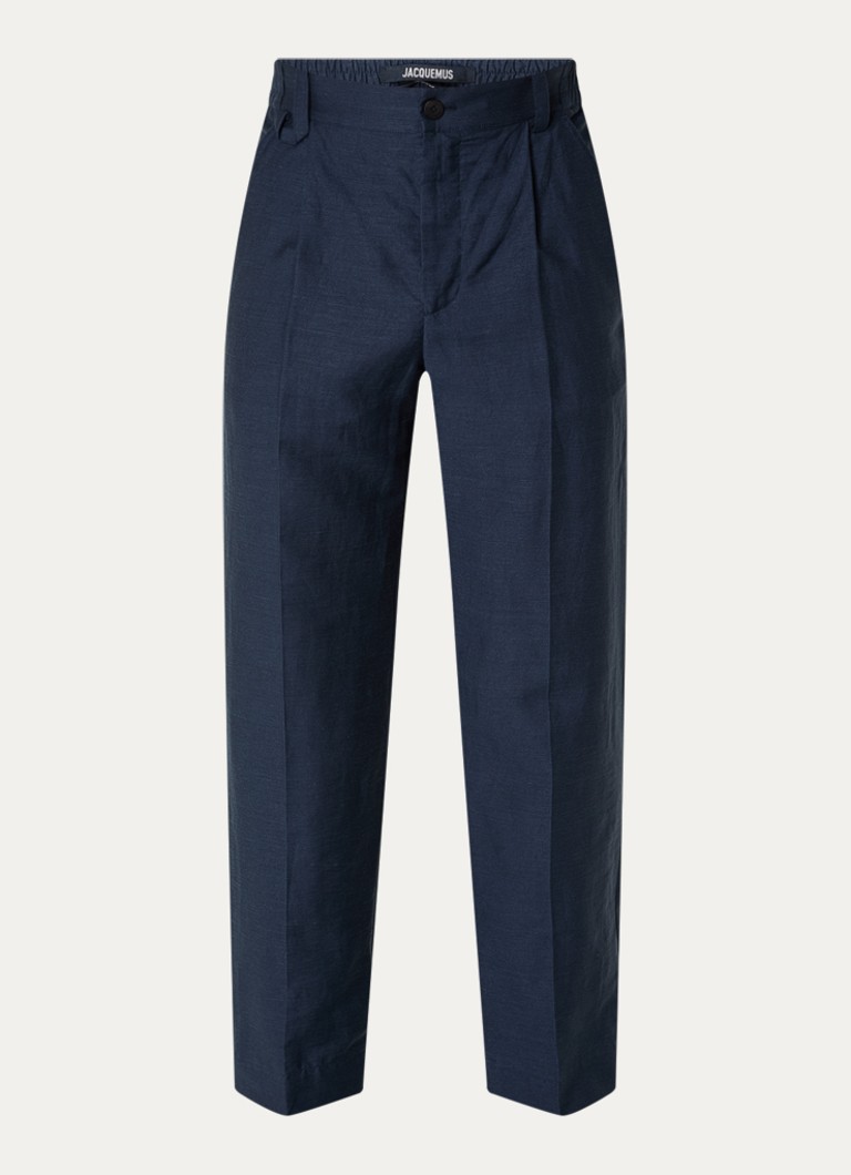 Jacquemus Heren Croisiere straight fit pantalon in linnenblend met steekzakken in de kleur Donkerblauw, maat: 48