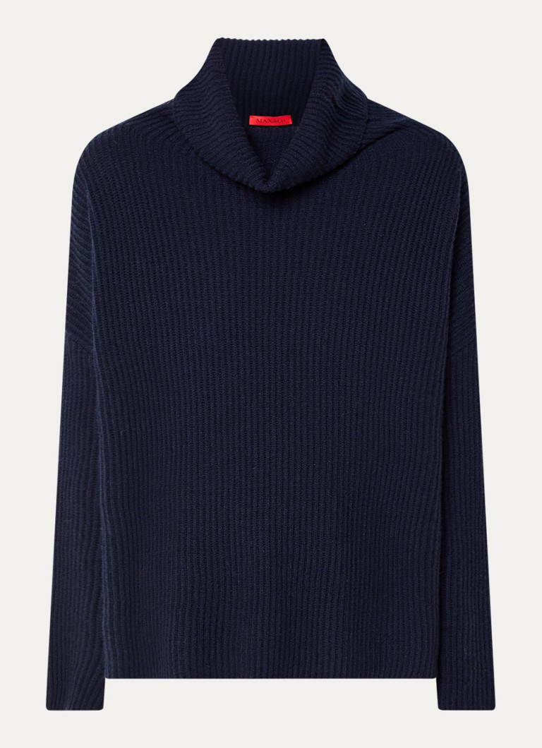 Max & Co Dames Scorgere ribgebreide trui van kasjmier in de kleur Donkerblauw