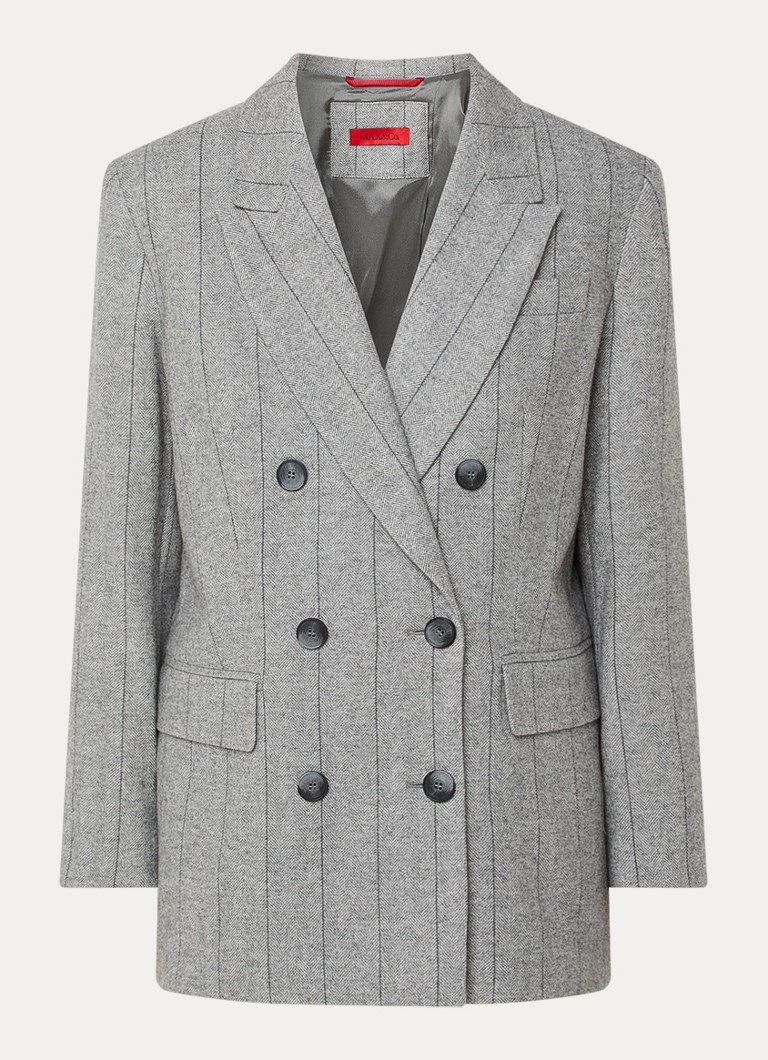 Max & Co Dames Iames double-breasted blazer in wolblend met streepprint in de kleur Grijs