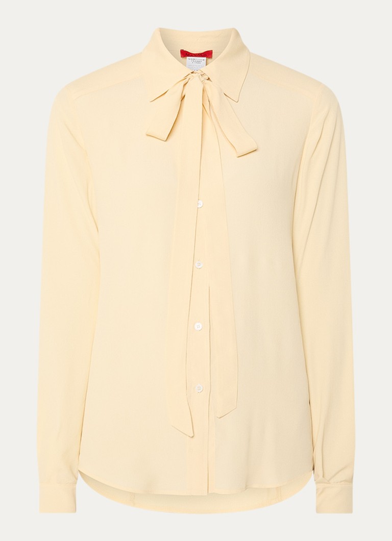 Max & Co Dames Semi-transparante blouse met sjaalkraag in de kleur Lichtgeel