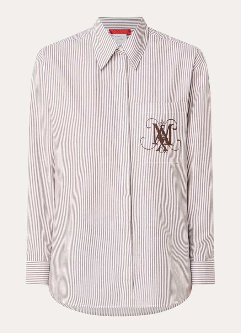 Max & Co Dames Babila blouse met streepprint en logoprint in de kleur Bruin