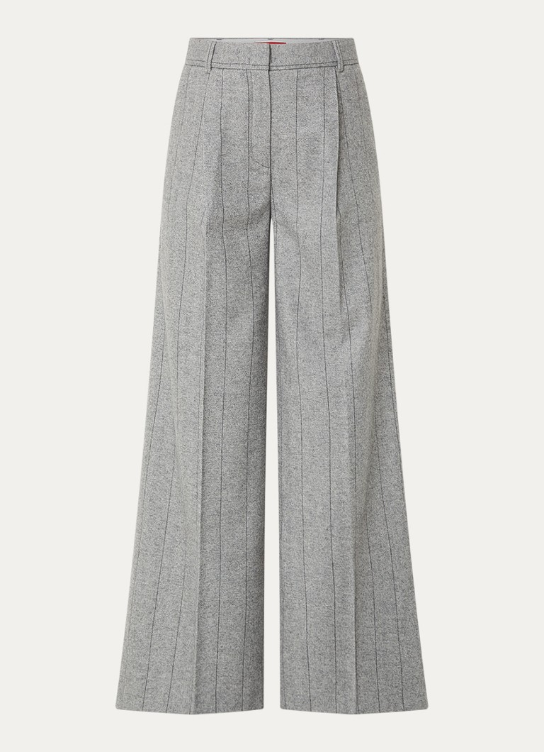 Max & Co Dames High waist wide fit pantalon in wolblend met visgraatdessin in de kleur Grijsmele