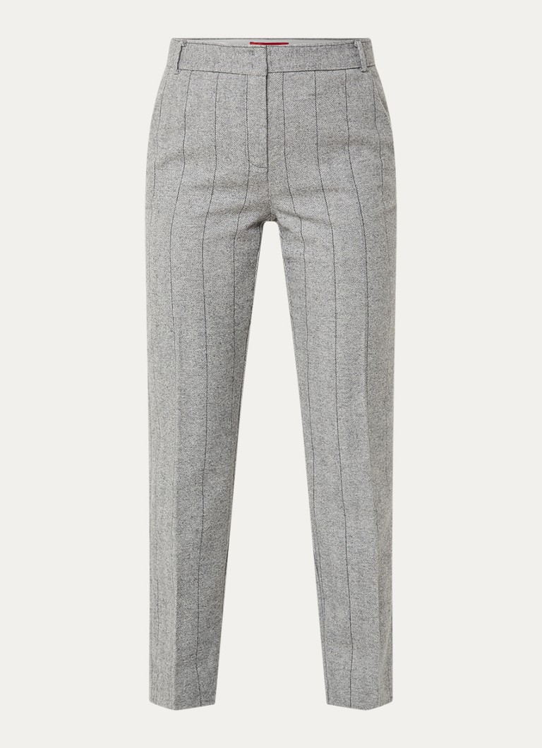Max & Co Dames Svezia mid waist slim fit pantalon in wolblend met visgraatdessin in de kleur Grijsmele