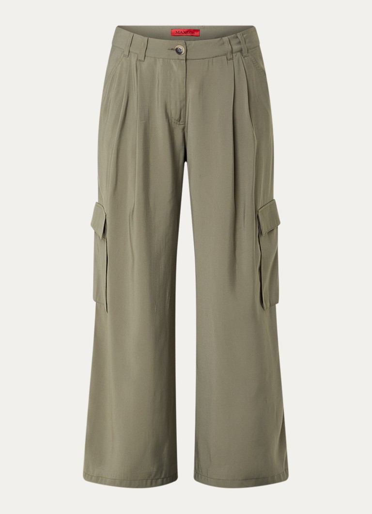 Max & Co Dames Fisher high waist wide fit pantalon met steekzakken in de kleur Khaki