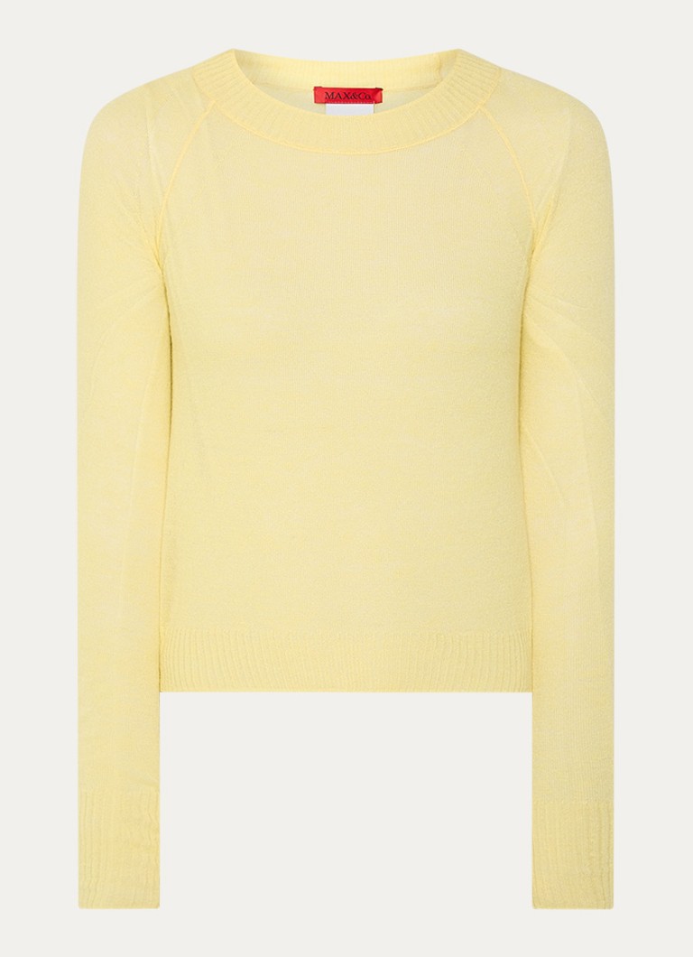 Max & Co Dames Fijngebreide semi-transparante pullover in alpaca wolblend in de kleur Geel