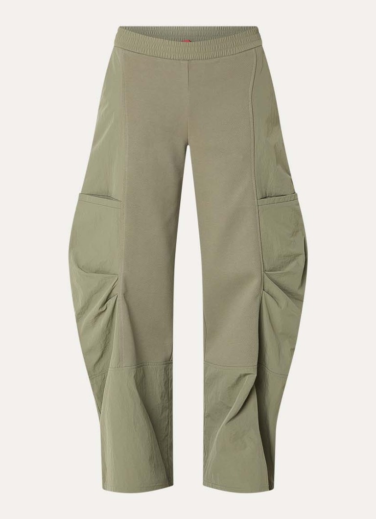 Max & Co Dames Tambuto high waist wide fit cargobroek met elastische band in de kleur Olijfgroen