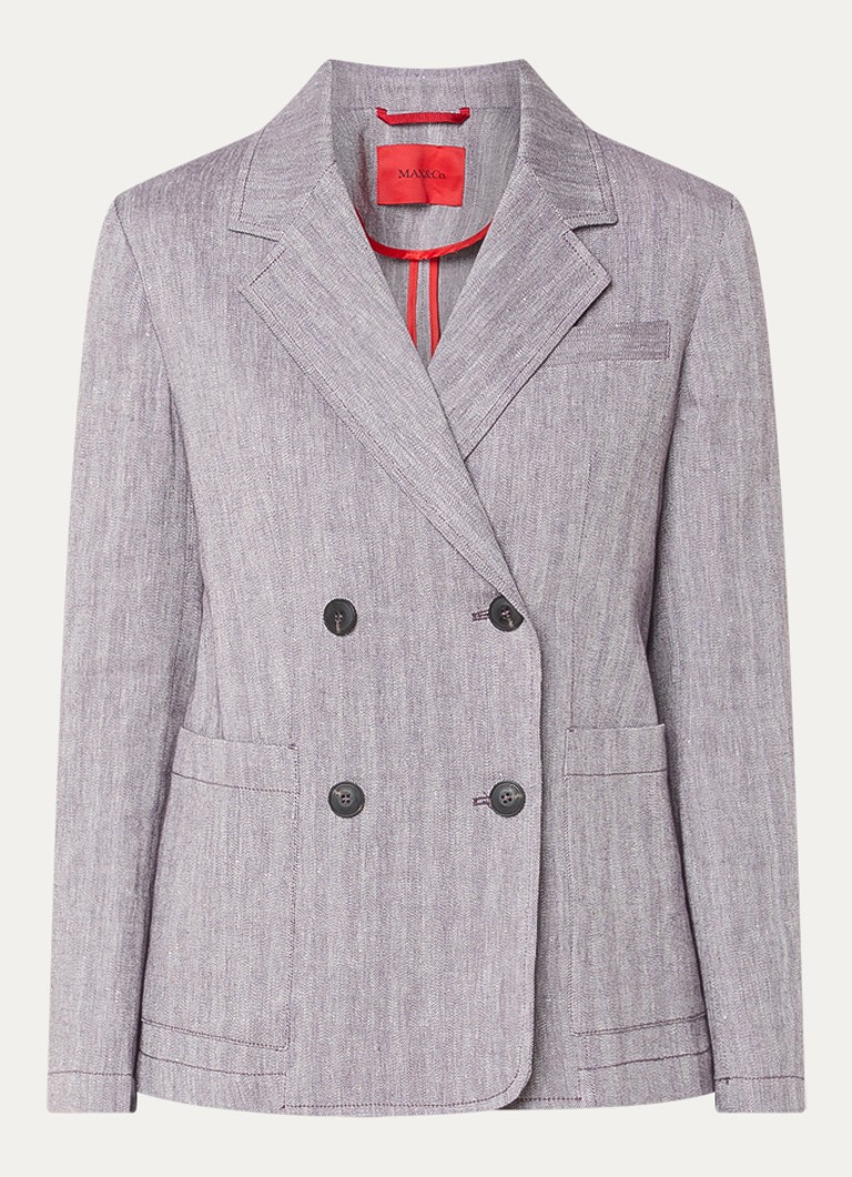 Max & Co Dames Double-breasted blazer in linnenblend met visgraatdessin in de kleur Lavendel