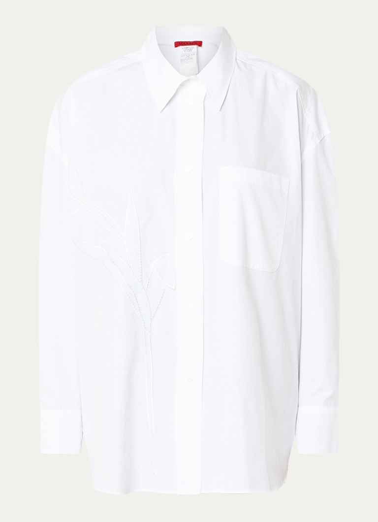 Max & Co Dames Canneti oversized blouse met bloemborduring en borstzak in de kleur Gebroken wit