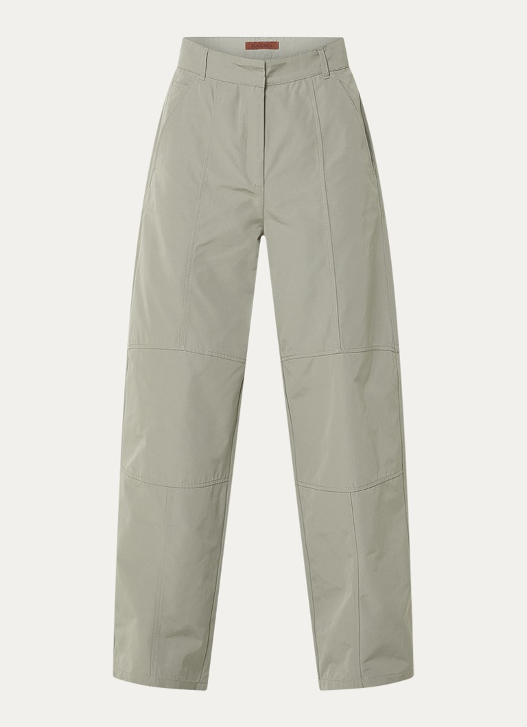 Max & Co Dames High waist wide fit broek met steekzakken in de kleur Olijfgroen