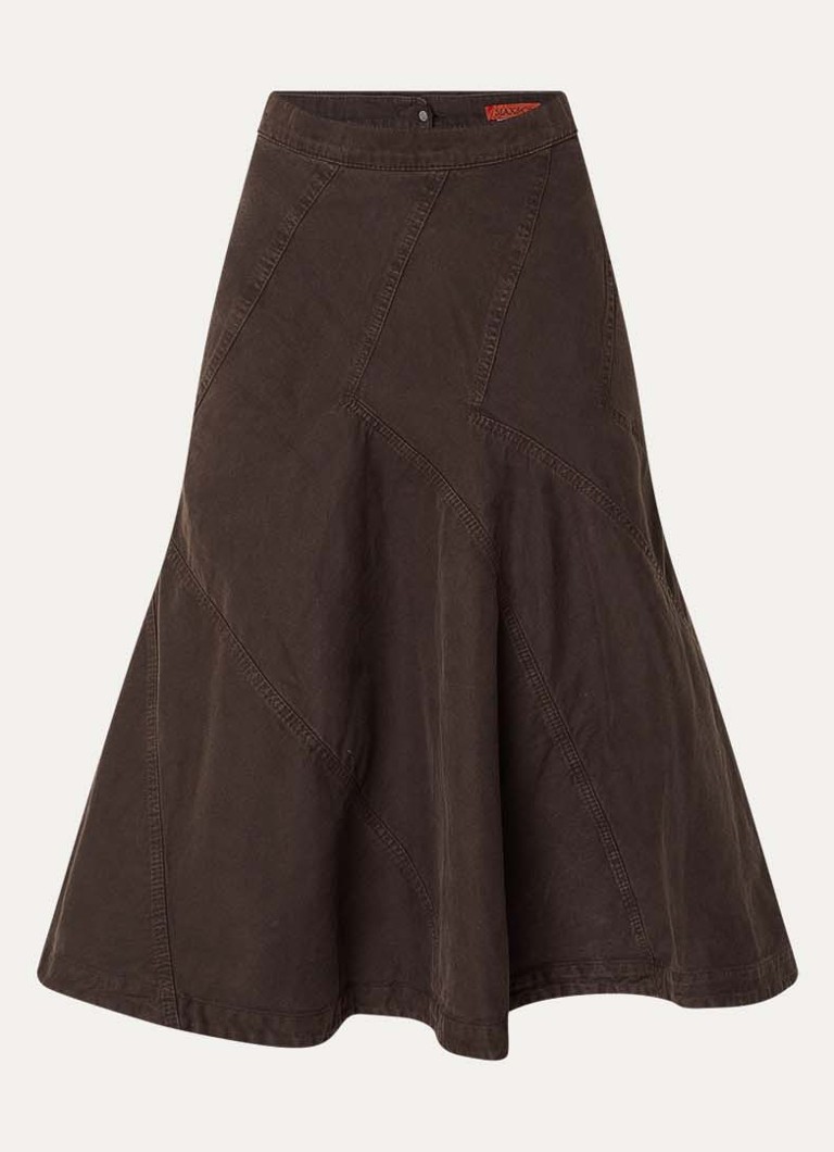 Max & Co Dames Renna midi A-lijn rok met siernaad in de kleur Hazelnootbruin