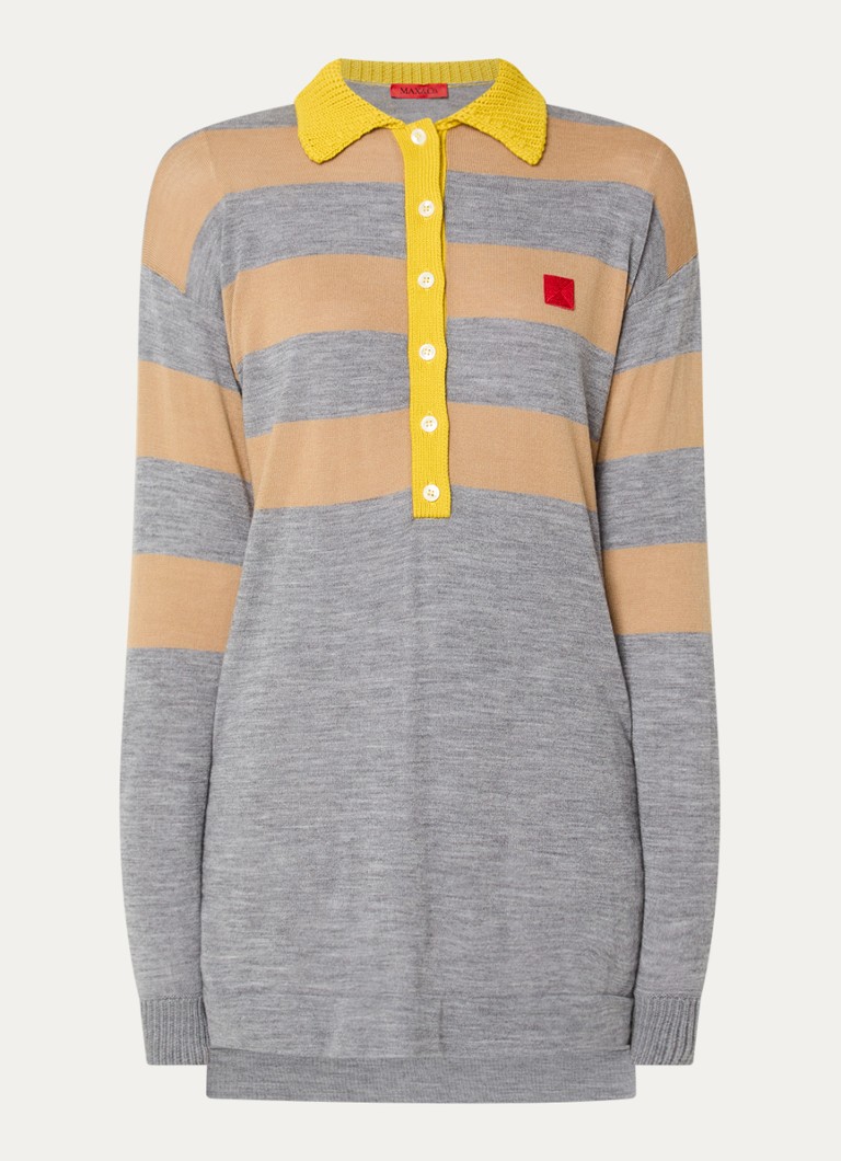 Max & Co Dames Pantera polo van scheerwol met streepprint in de kleur Grijs