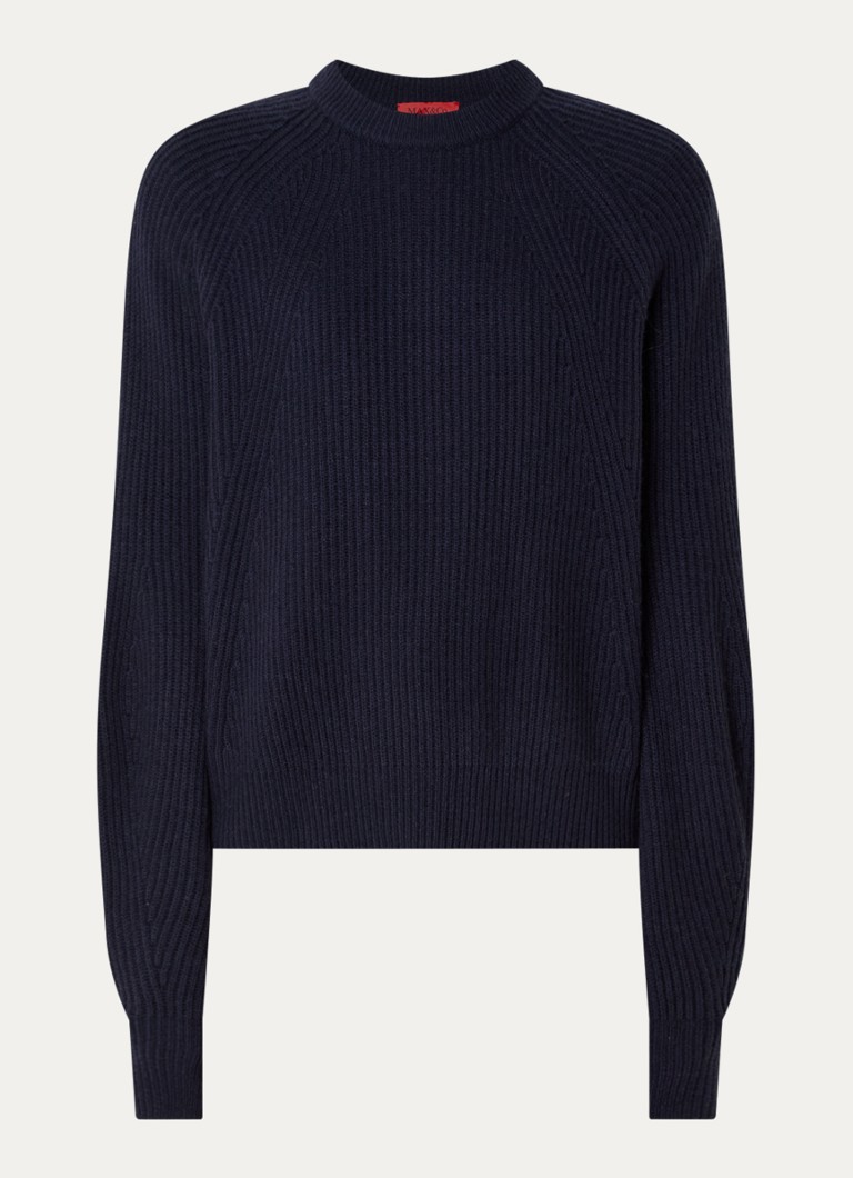 Max & Co Dames Adagio ribgebreide trui in kasjmier wolblend in de kleur Donkerblauw